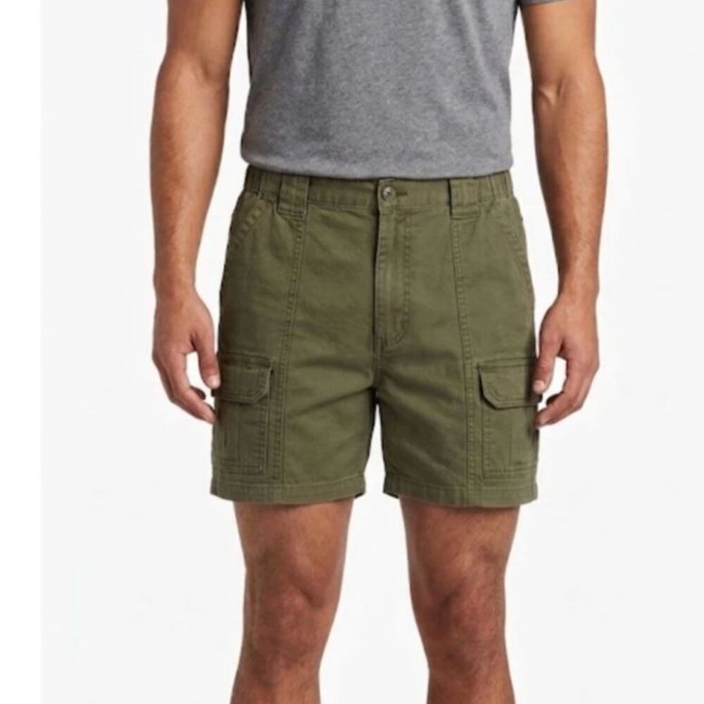 Savane Men's Olive Green Flat Front Back Elastic Waist Cargo Shorts Size 40